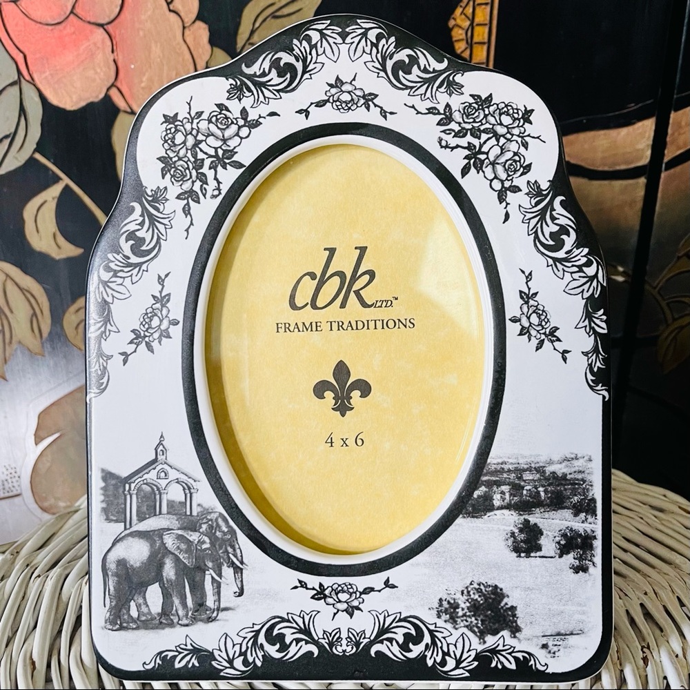 Vintage Victorian Ornate Black + White French Gothic Roses Toile Picture Frame